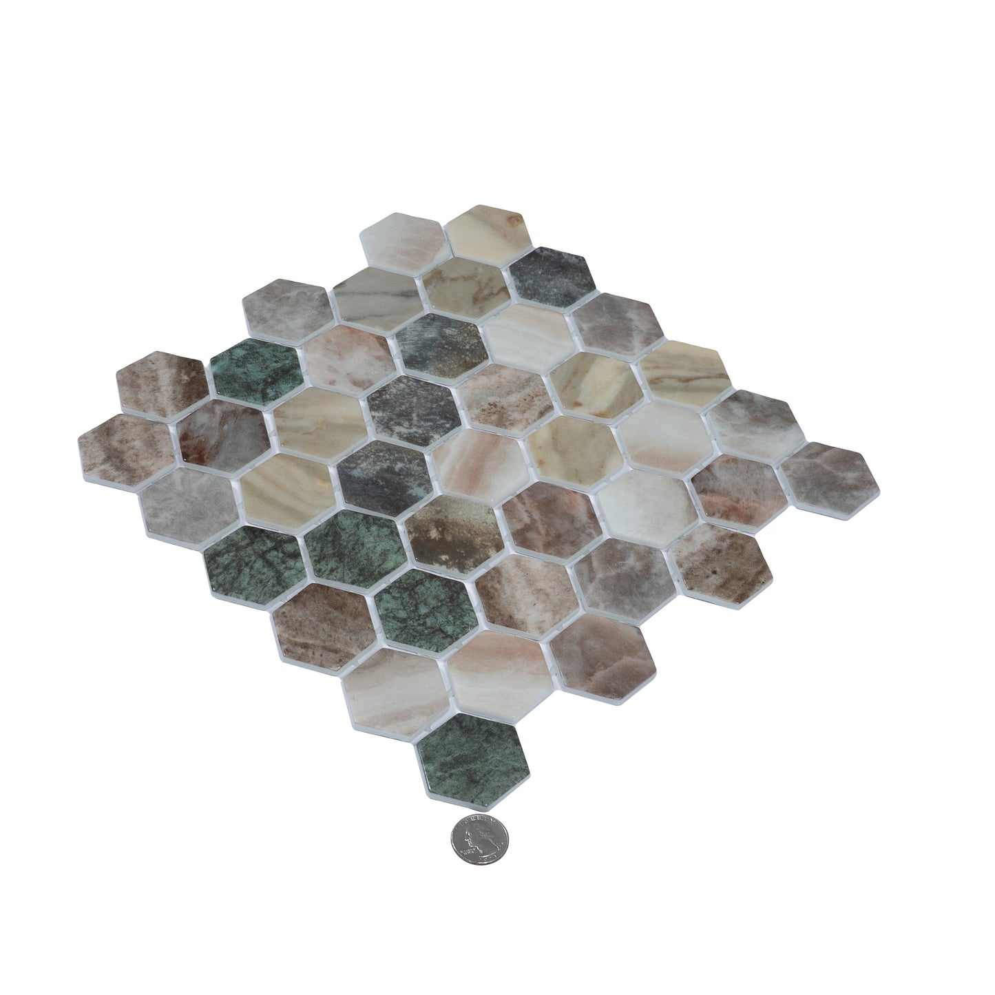 Green Beige 12x12 Matte Recycled Glass Hexagon Mosaic Tile - Sample