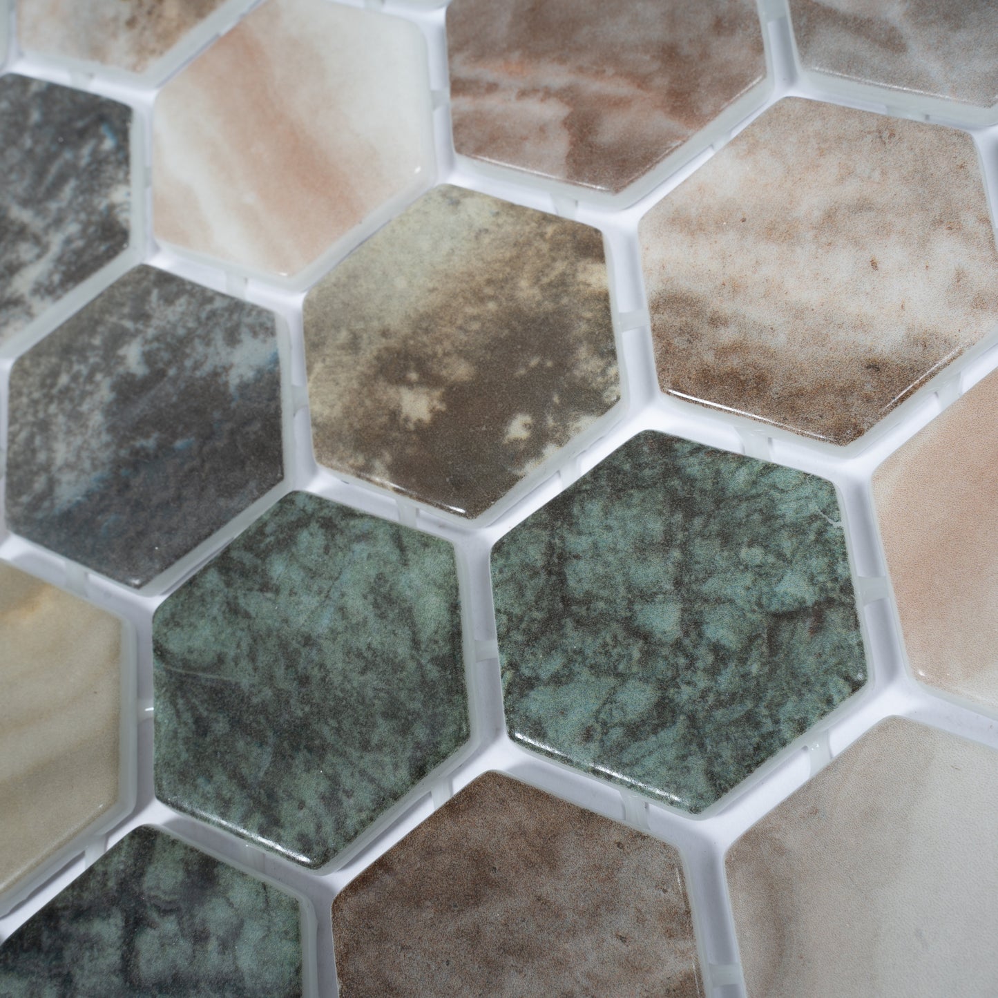 Green Beige 12x12 Matte Recycled Glass Hexagon Mosaic Tile - Sample