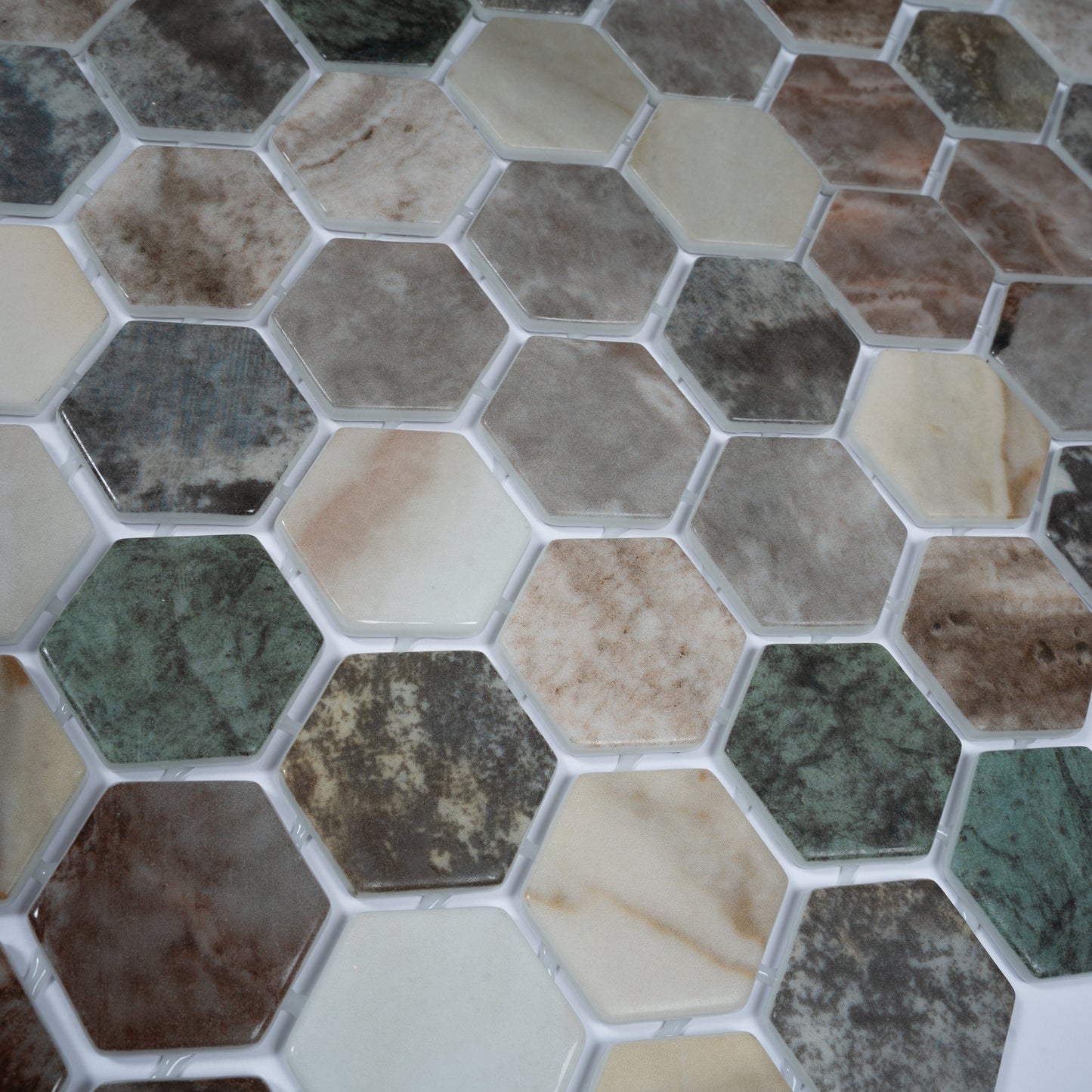 Green Beige 12x12 Matte Recycled Glass Hexagon Mosaic Tile - Sample
