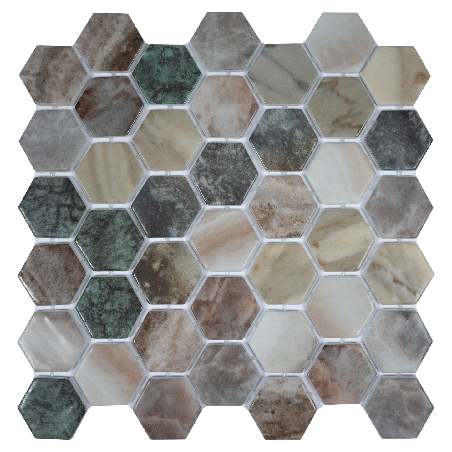 Green Beige 12x12 Matte Recycled Glass Hexagon Mosaic Tile - Sample