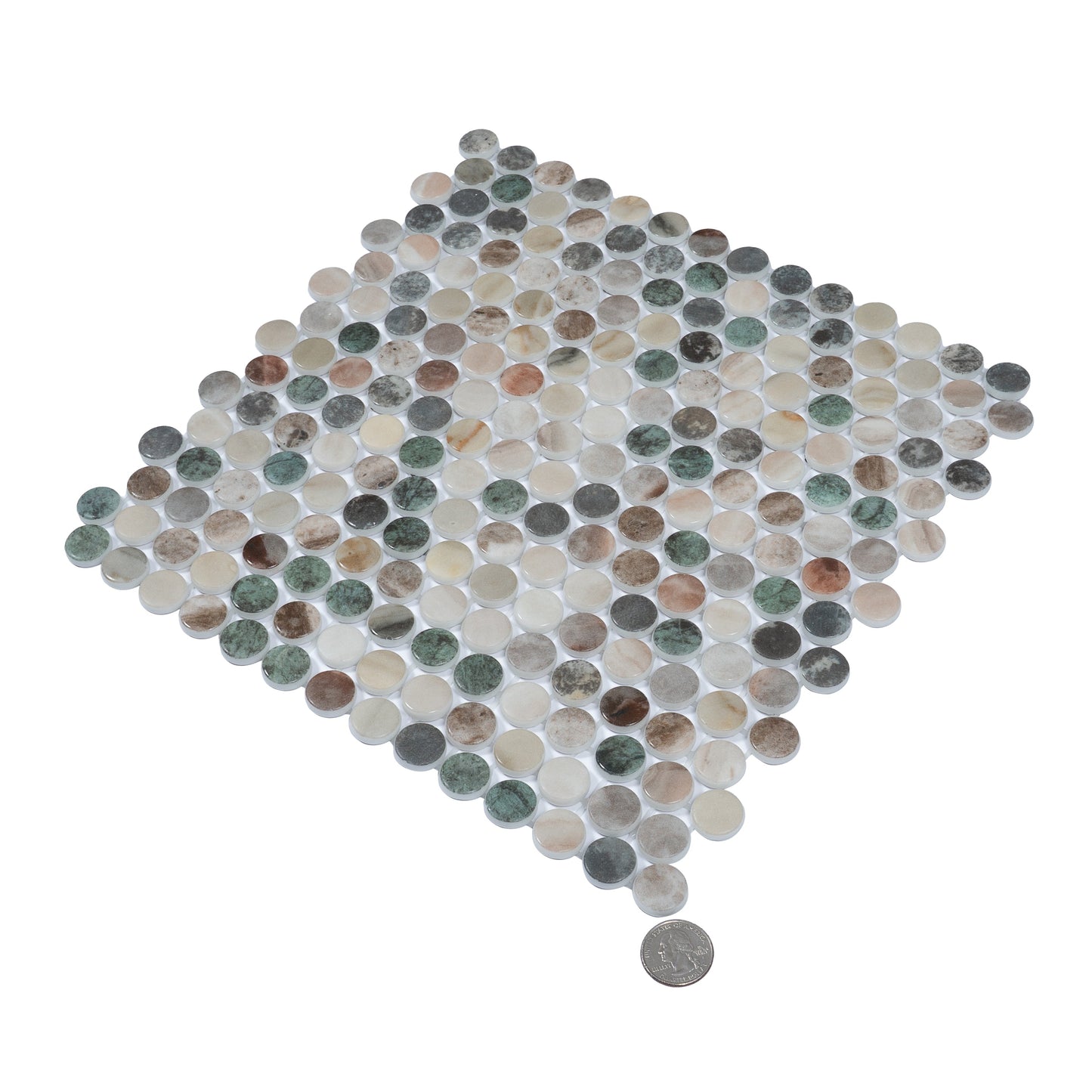 Green Beige 12x12 Matte Recycled Glass Round Mosaic Tile - Sample