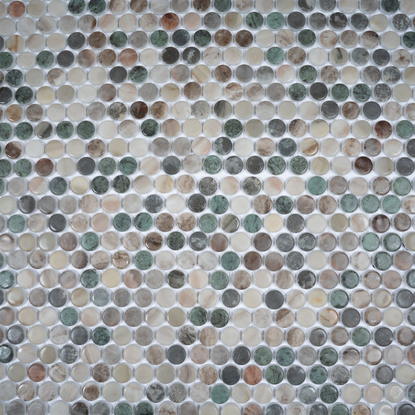 Green Beige 12x12 Matte Recycled Glass Round Mosaic Tile
