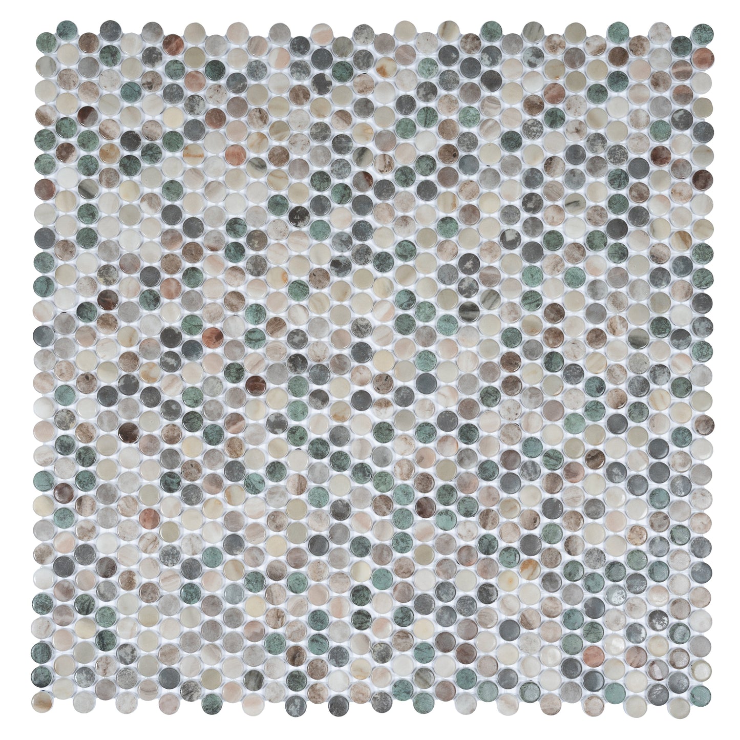 Green Beige 12x12 Matte Recycled Glass Round Mosaic Tile