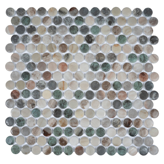 Green Beige 12x12 Matte Recycled Glass Round Mosaic Tile