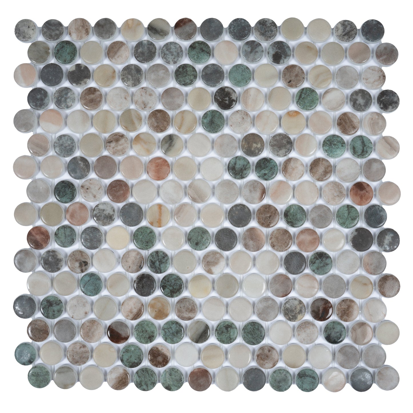 Green Beige 12x12 Matte Recycled Glass Round Mosaic Tile - Sample