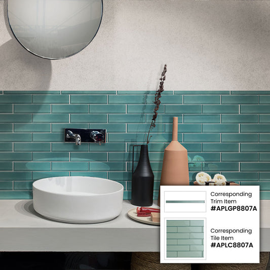 Tiffany Blue 0.5 x 12 Glossy Glass Pencil Trim - Sample