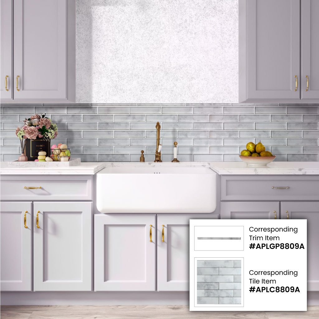 Light Gray 12 x 12 Glossy Glass Mosaic Tile