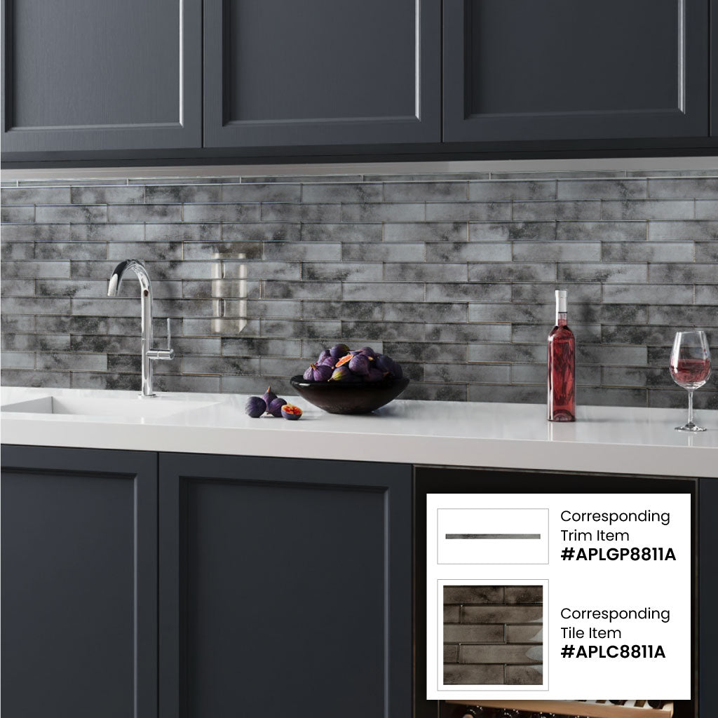 Dark Gray 12 x 12 Glossy Glass Mosaic Tile