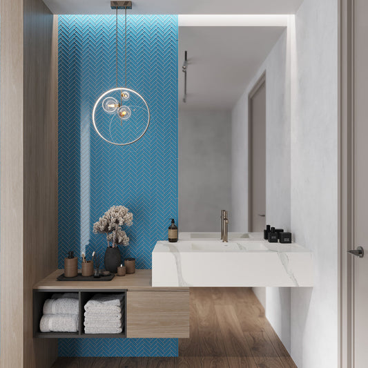 Sapphire Blue 11 x 13 Glossy Glass Mosaic Tile - Sample