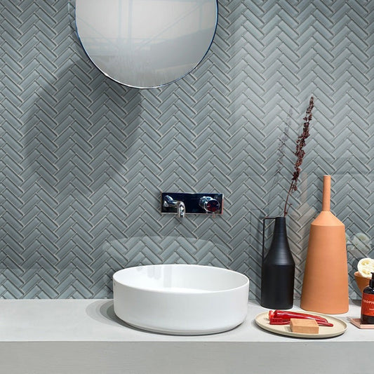 Stone Blue 11 x 13 Glossy Glass Mosaic Tile - Sample