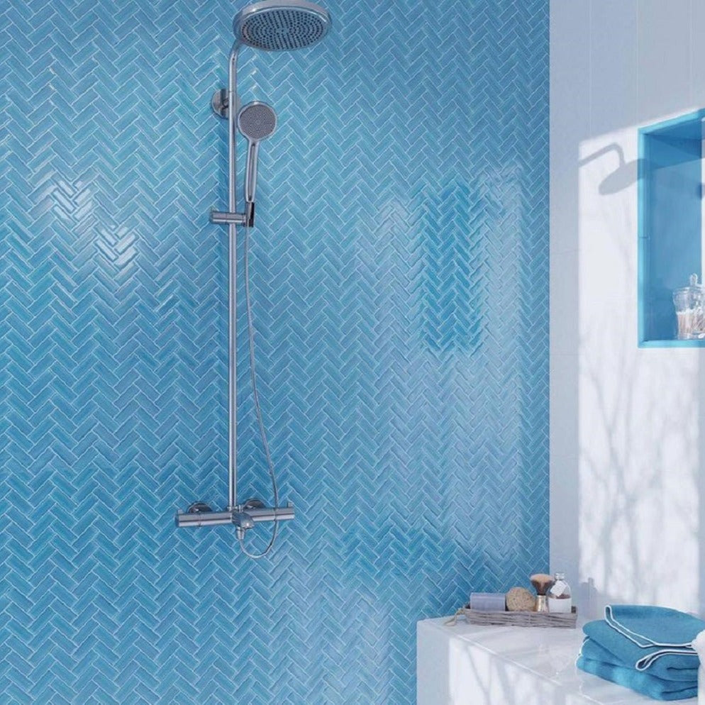 Cerulean Blue 11 x 13 Glossy Glass Mosaic Tile