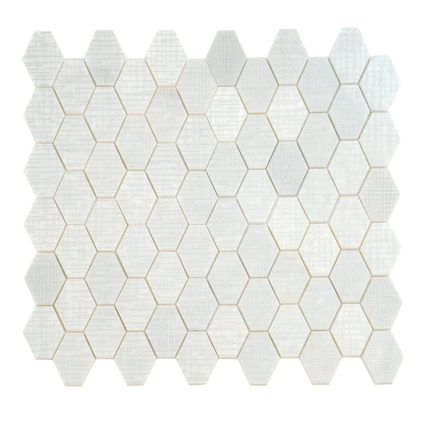 White Silver 12x12 Textured, Foiled Stone Hexagon Mosaic Tile - Sample