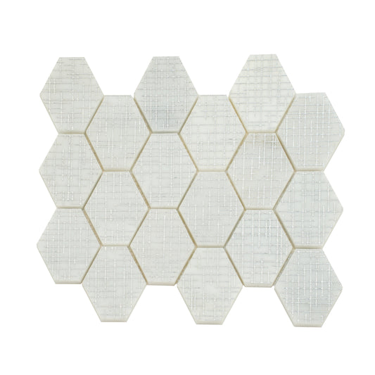 White Silver 12x12 Textured, Foiled Stone Hexagon Mosaic Tile