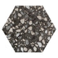 Charcoal black matte porcelain hexagon tile 9x11 inches with terrazzo stone pattern