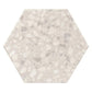 soft ivory-beige matte porcelain hexagon tile 9x11 with terrazzo pattern