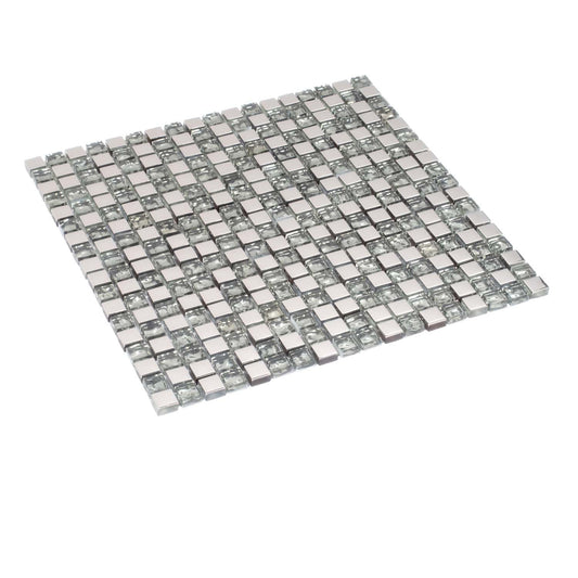 Silver and Gray 12 x 12 Glossy Glass Mosaic Tile - Sample