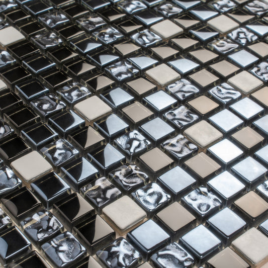 Blue 12 x 12 Glossy, Textured Glass, Metal Mosaic Tile - Sample