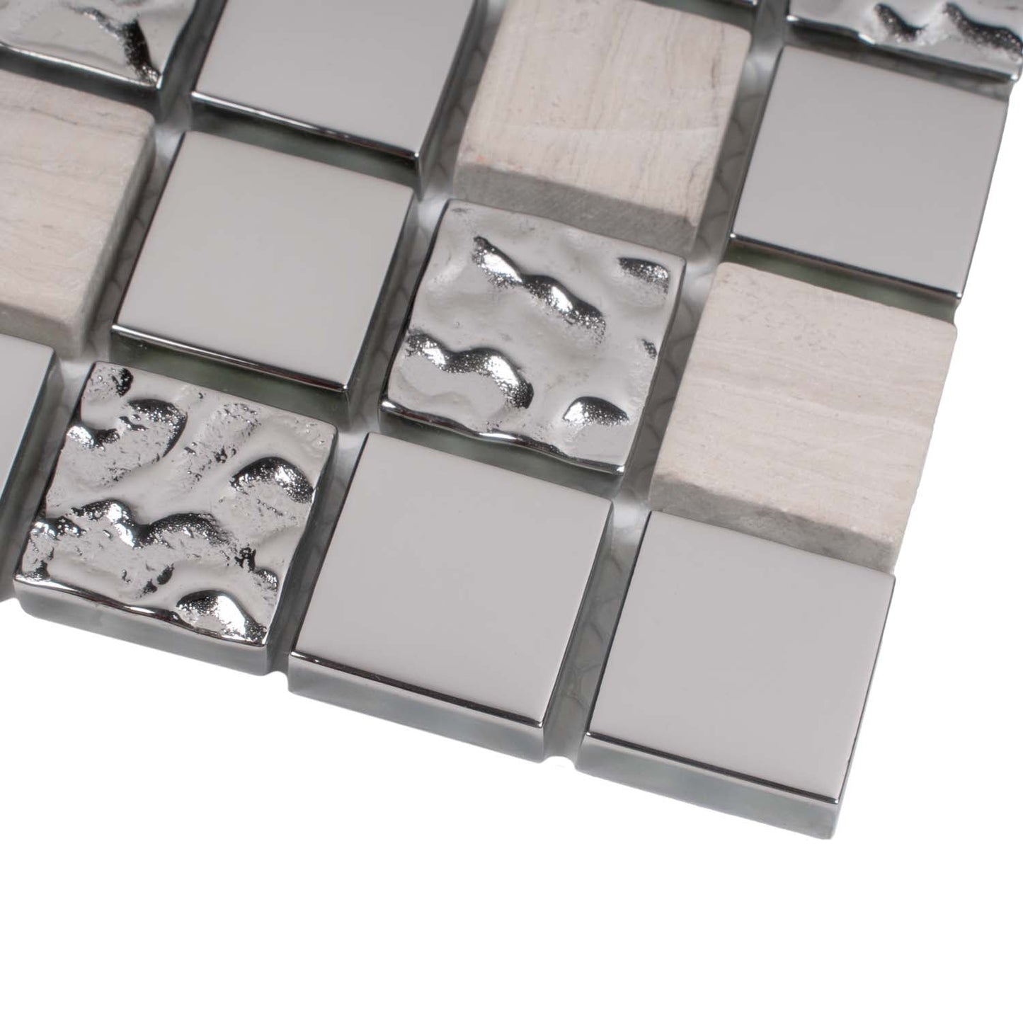 Light Gray 12 x 12 Polished, Textured Glass, Stone Mosaic Tile