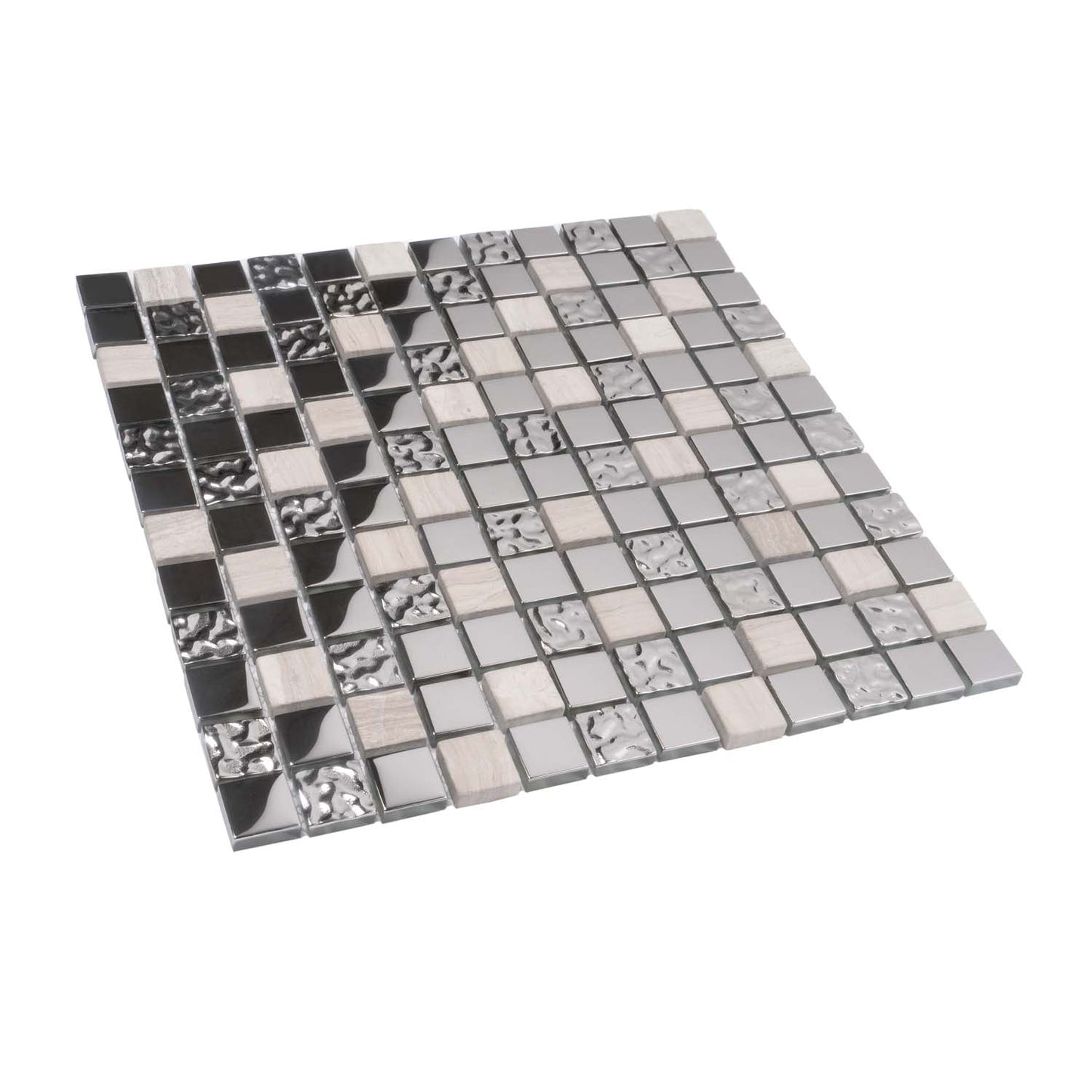 Light Gray 12 x 12 Polished, Textured Glass, Stone Mosaic Tile