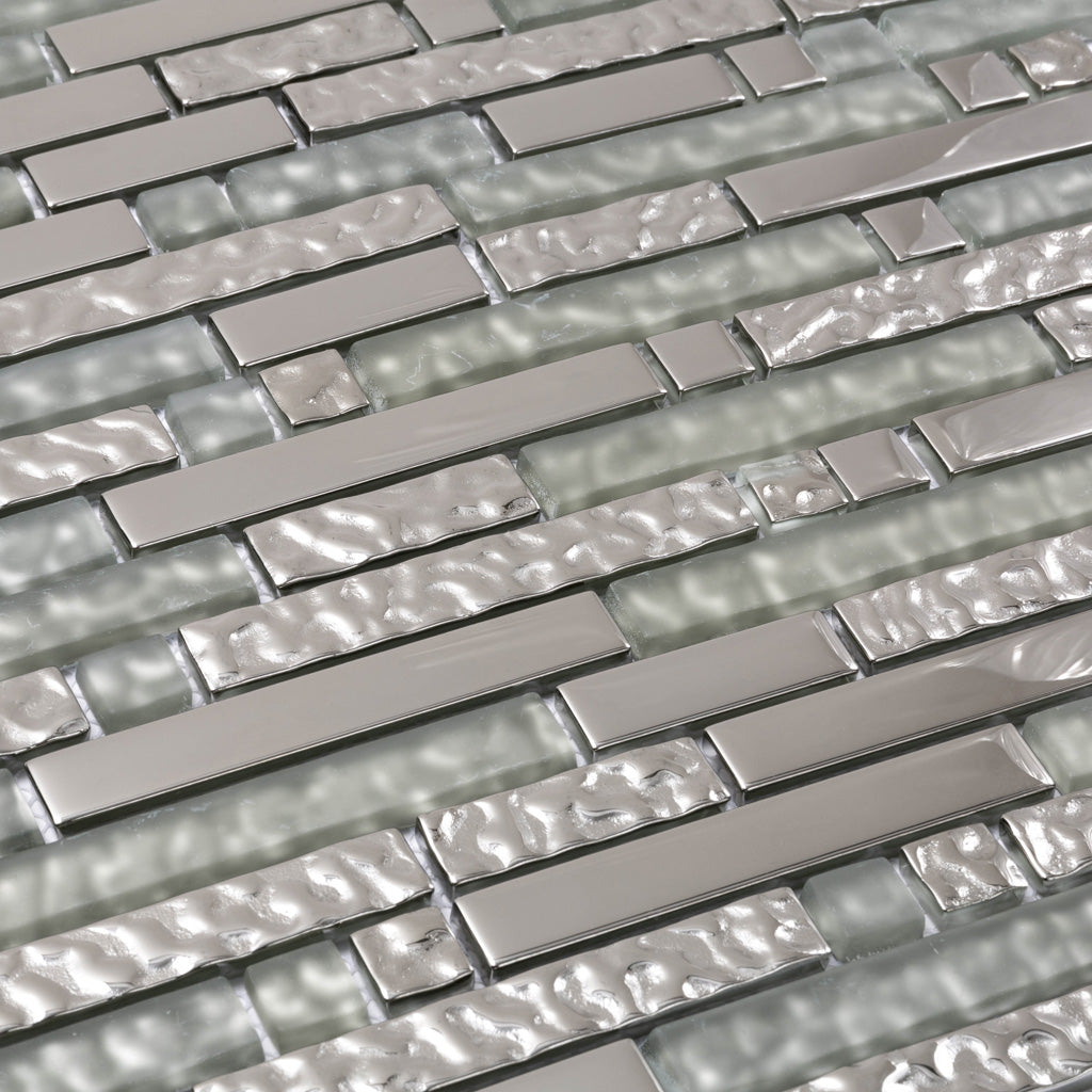 Silver 12 x 12 Glossy, Matte Glass Mosaic Tile