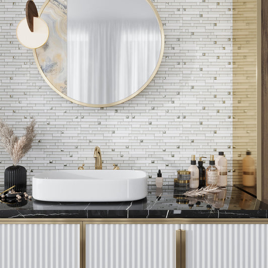 White 12 x 12 Glossy, Matte Glass Mosaic Tile - Sample