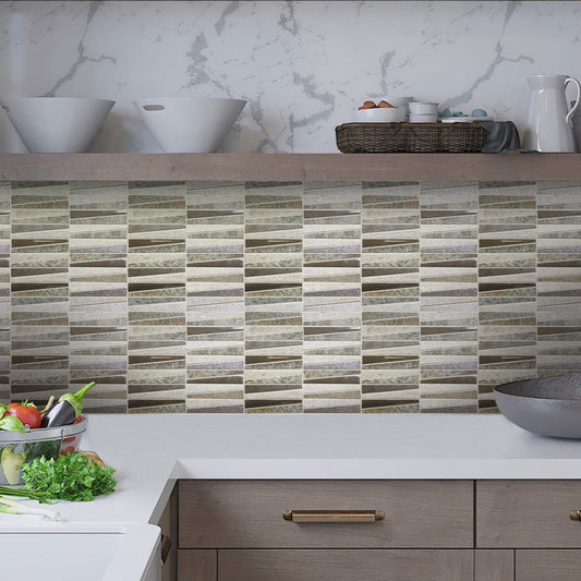 White and Brown 12 x 12 Polished, Textured Glass, Stone Mosaic Tile - Sample