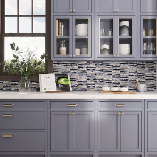 Blue and Gray 12 x 12 Polished, Textured Glass, Stone Mosaic Tile - Sample