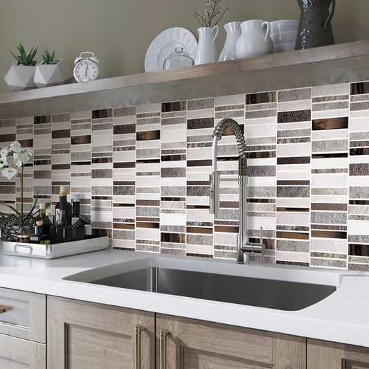 Brown and Gray 12 x 12 Polished, Textured Glass, Stone Mosaic Tile