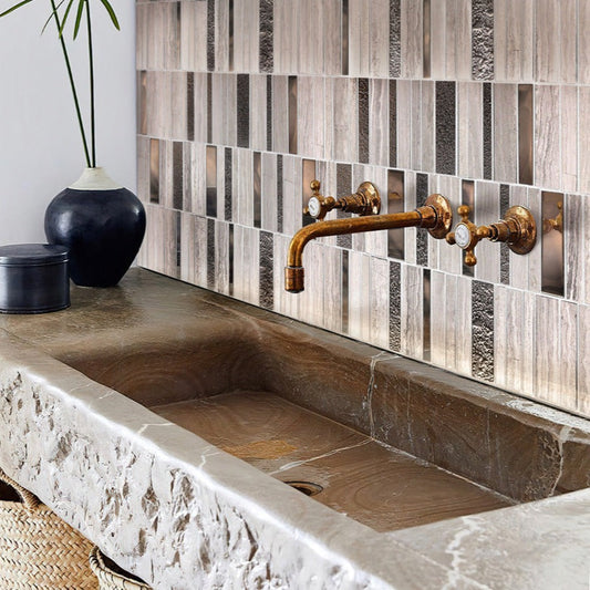 Brown and Gray 12 x 12 Polished, Textured Glass, Stone Mosaic Tile - Sample