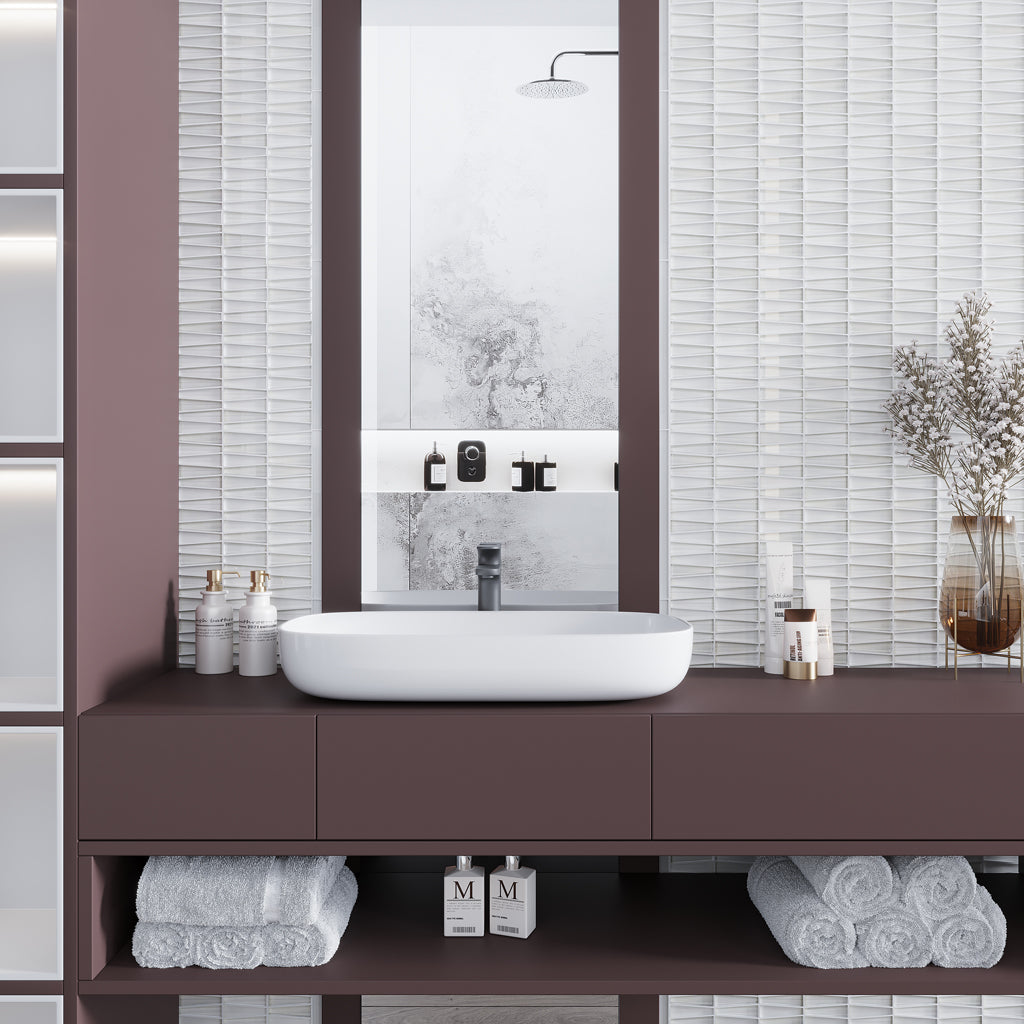 White 12 x 13 Glossy, Matte Glass Mosaic Tile - Sample