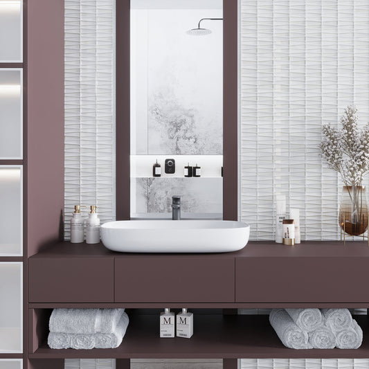 White 12 x 13 Glossy, Matte Glass Mosaic Tile - Sample