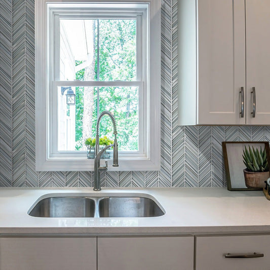 White and Blue 10 x 10 Glossy, Matte Glass Mosaic Tile - Sample