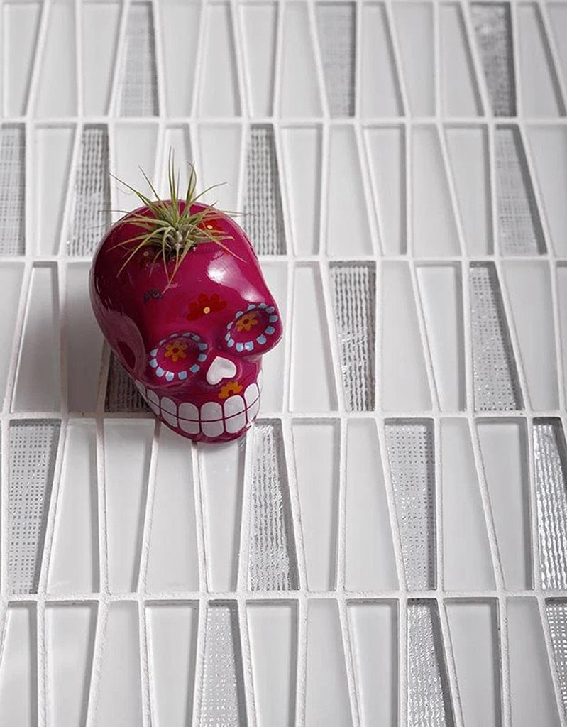 White 12 x 13 Glossy, Matte Glass Mosaic Tile - Sample