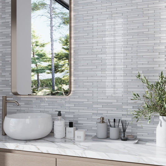 White 12 x 12 Glossy, Matte Glass Mosaic Tile - Sample