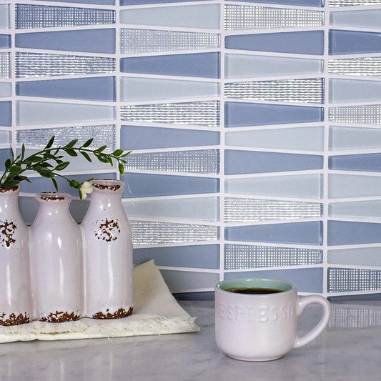 White and Blue 12 x 13 Glossy, Matte Glass Mosaic Tile - Sample