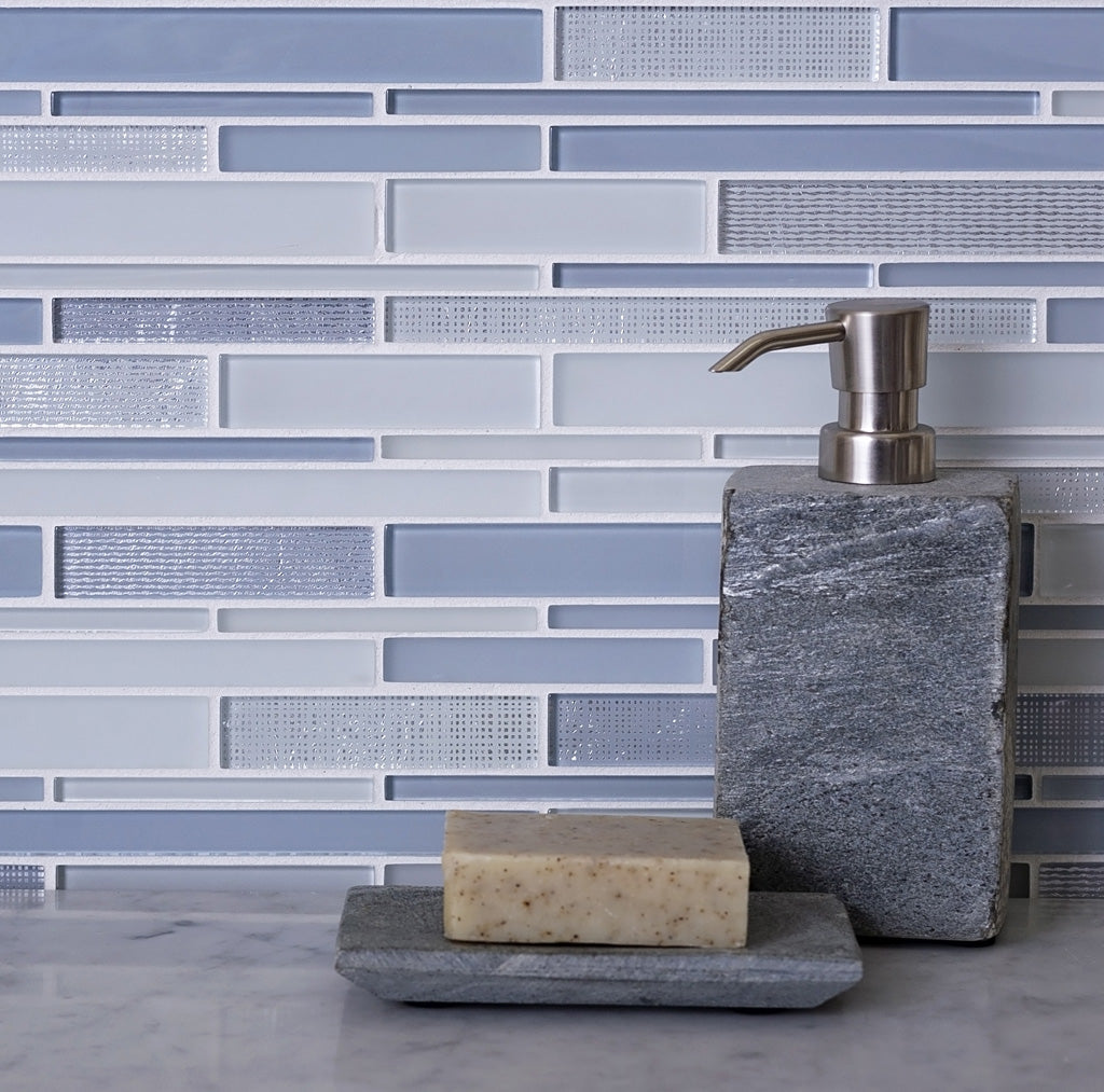 White and Blue 12 x 12 Glossy, Matte Glass Mosaic Tile