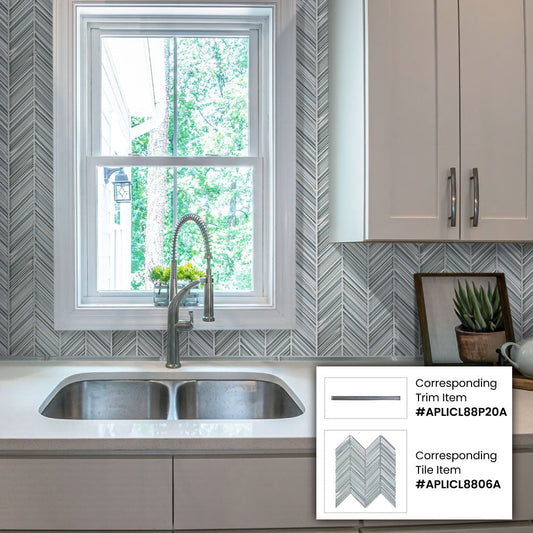 Stone Blue 0.5 x 12 Glossy Glass Pencil Trim - Sample