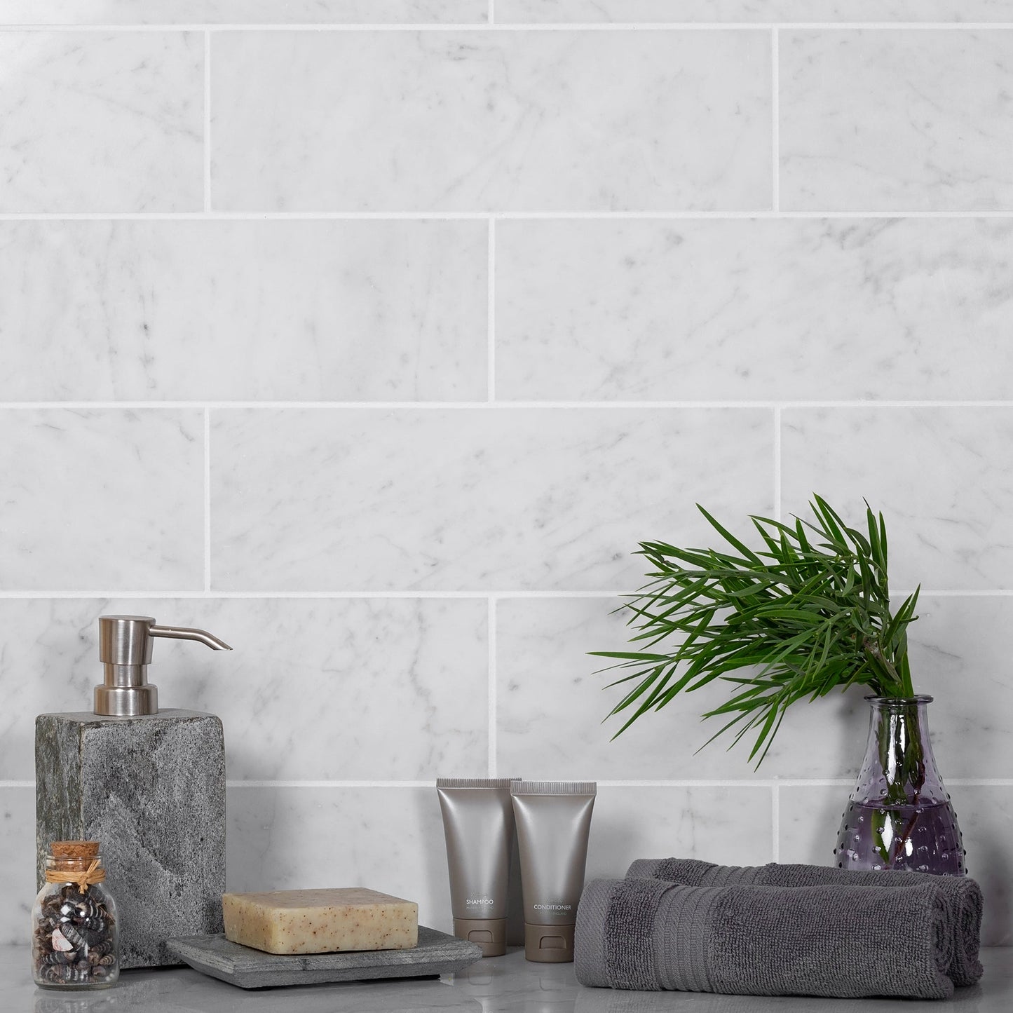 White 4 x 12 Polished Marble Subway Tile