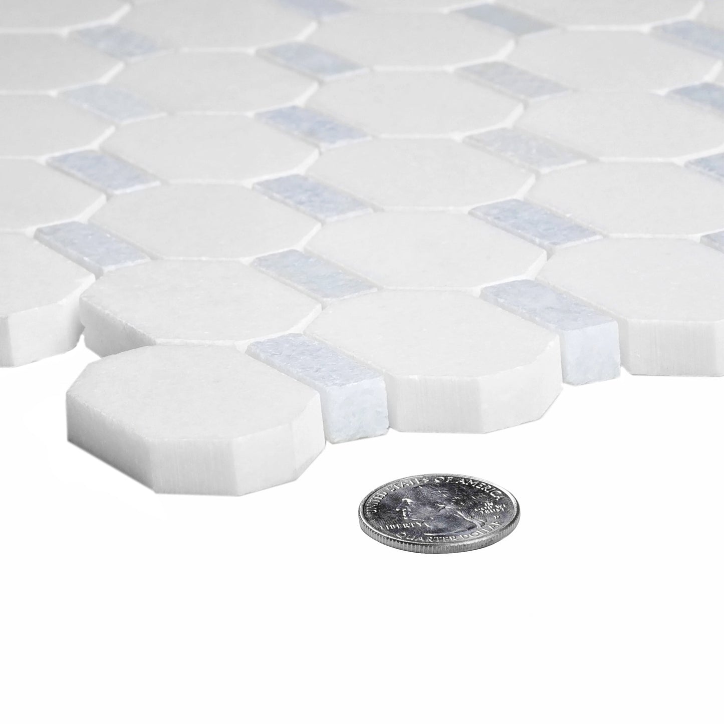 White, Blue 12x12 Polished Stone Mosaic Tile Sample