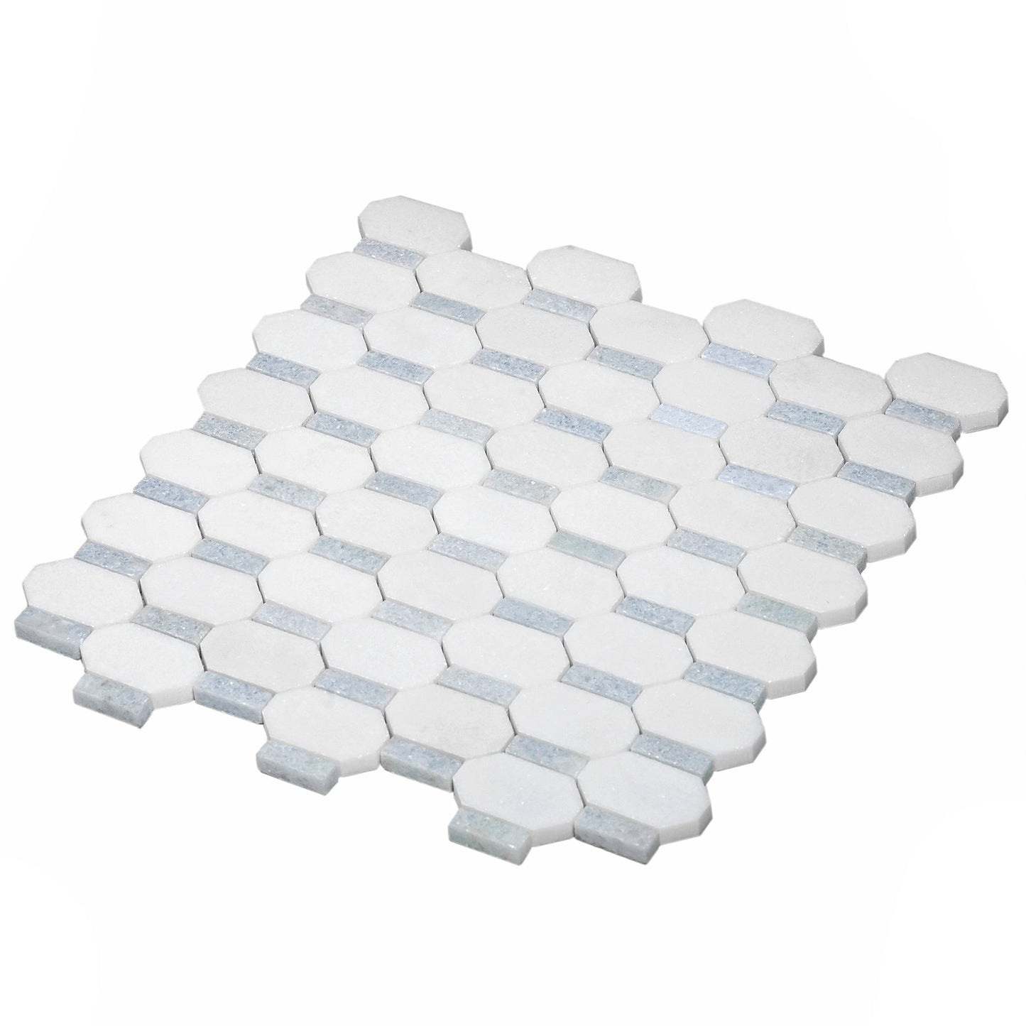 White, Blue 12x12 Polished Stone Mosaic Tile