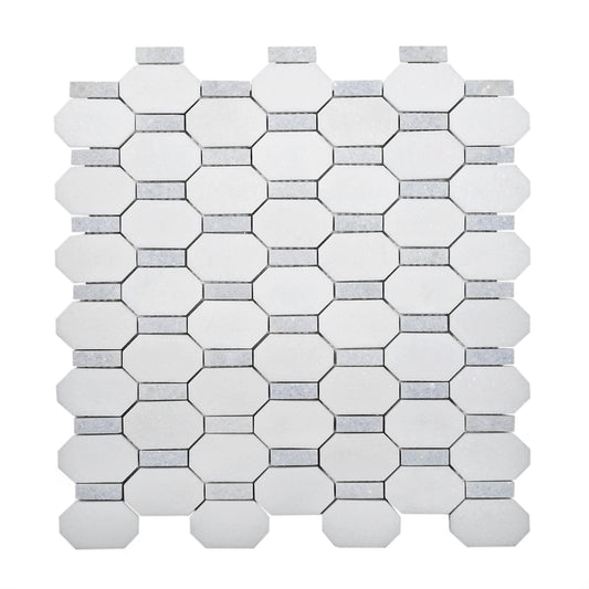 White, Blue 12x12 Polished Stone Mosaic Tile Sample