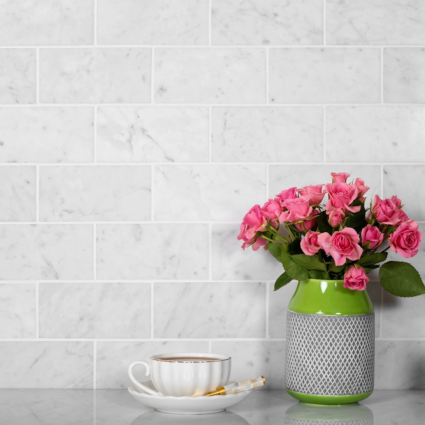 White 3 x 6 Honed Marble Subway Tile