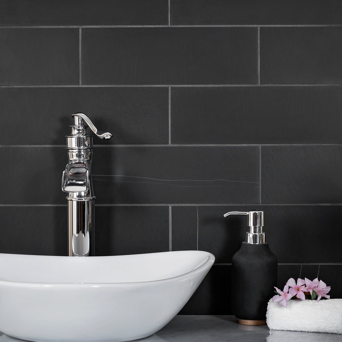 Black 4 x 12 Honed Marble Subway Tile