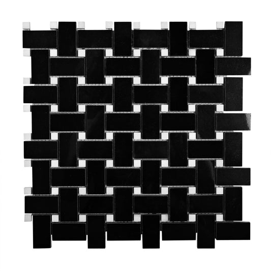 Black 12x12 Polished Stone Mosaic Tile Sample