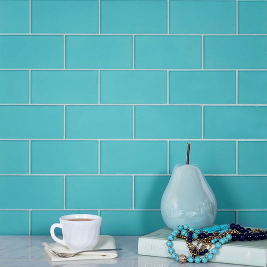 Sky Blue 3 x 6 Matte Glass Subway Tile - Sample