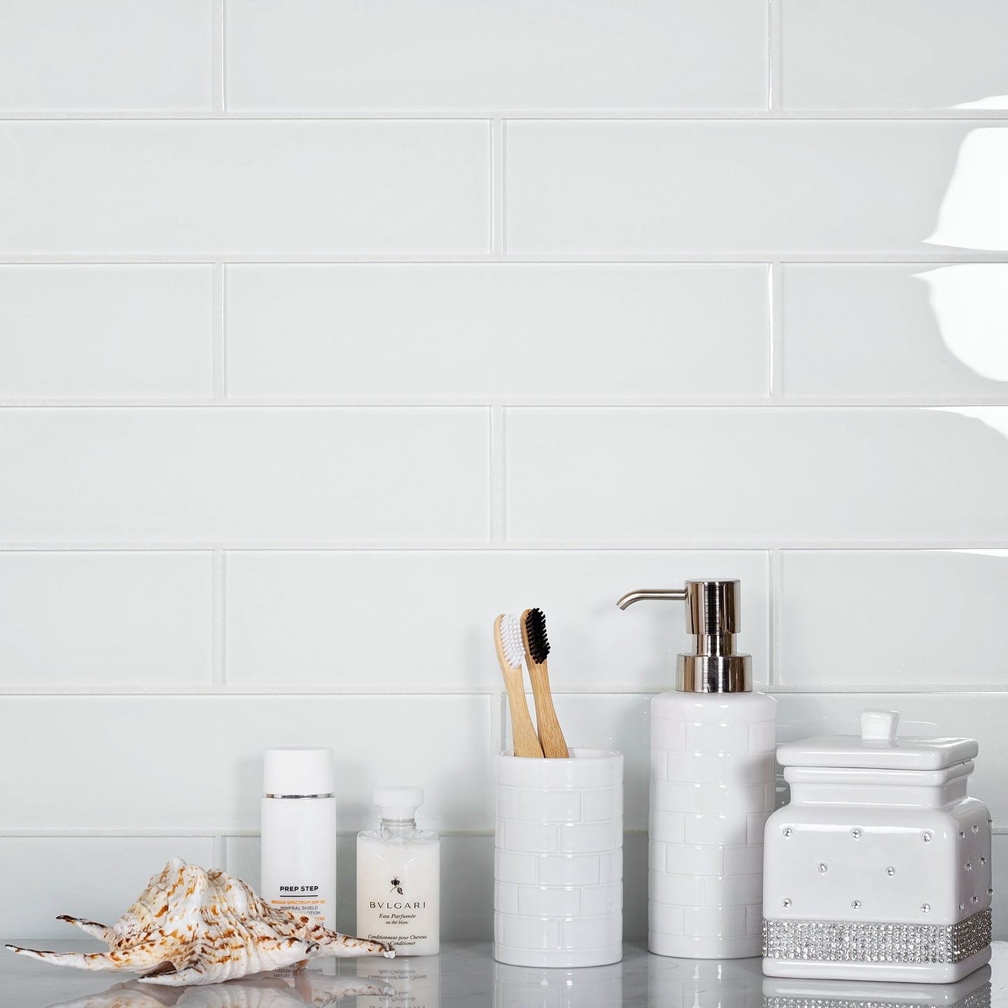 White 3 x 12 Glossy Glass Subway Tile