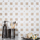 White; Beige 12 x 12 Polished Thassos, Crema Marfil Mosaic Tile