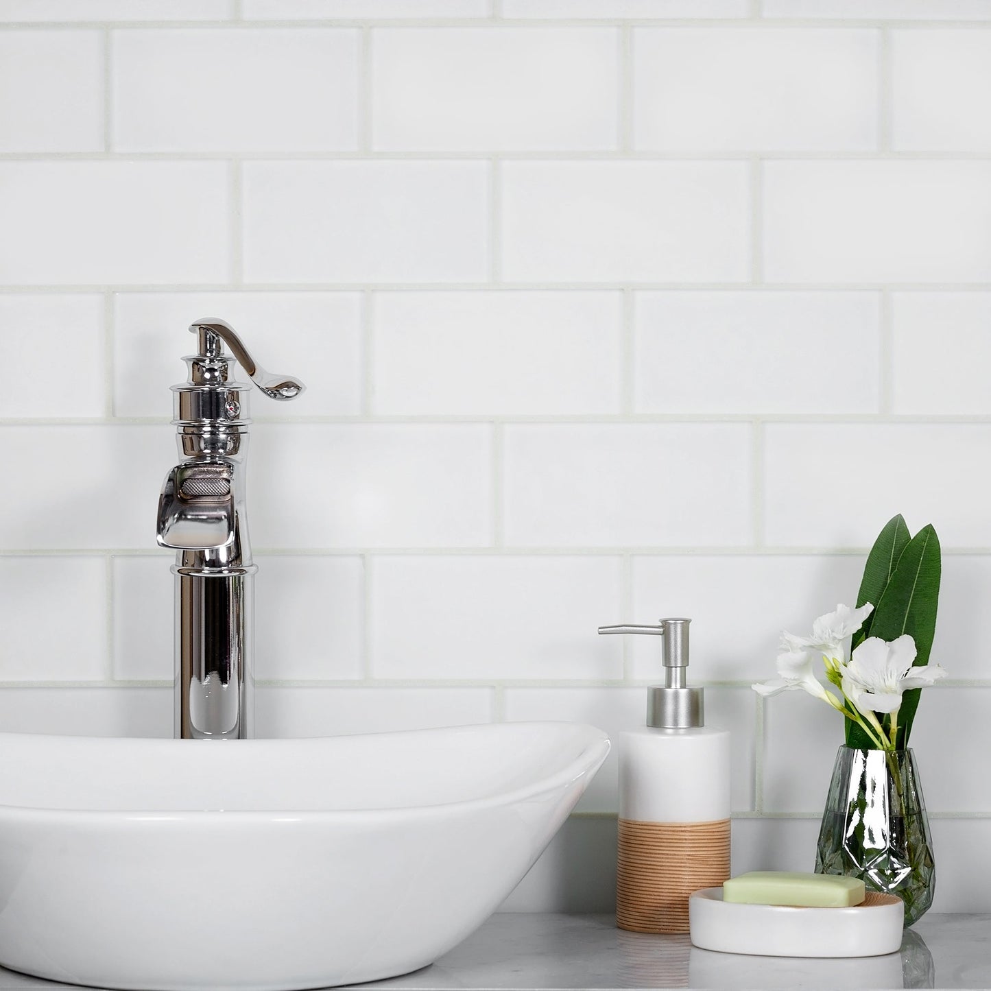 White 3 x 6 Matte Glass Subway Tile