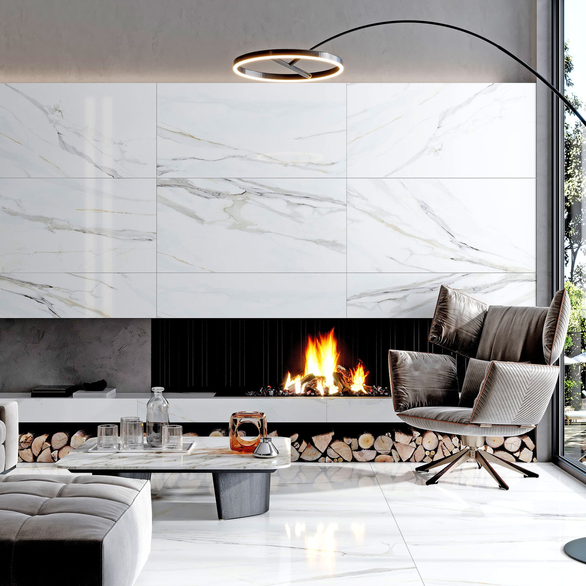 Pearl White 24 x 48 Polished Porcelain Large Tile