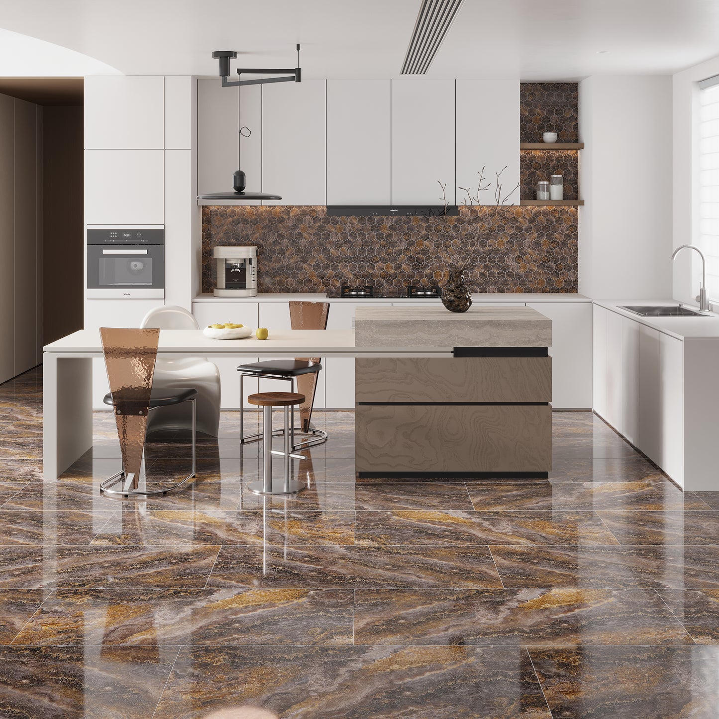 Brown 9 x 13 Polished Porcelain Mosaic Tile - Sample